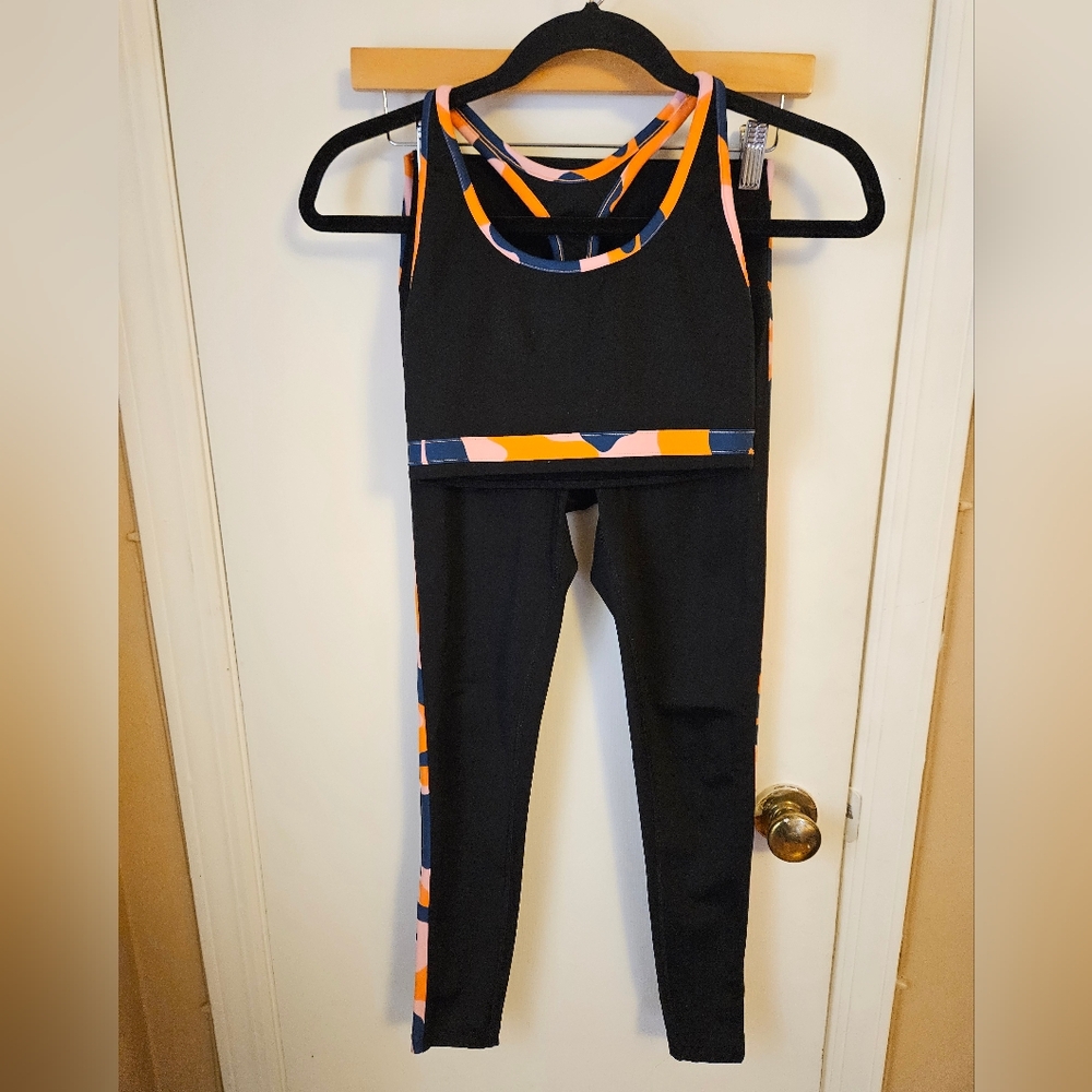 Splits59 Small Matching Black Workout Set With Colorful Camo Accents